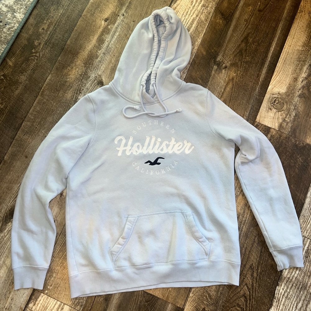Hollister Pale Blue Pullover Hoodie with White Logo